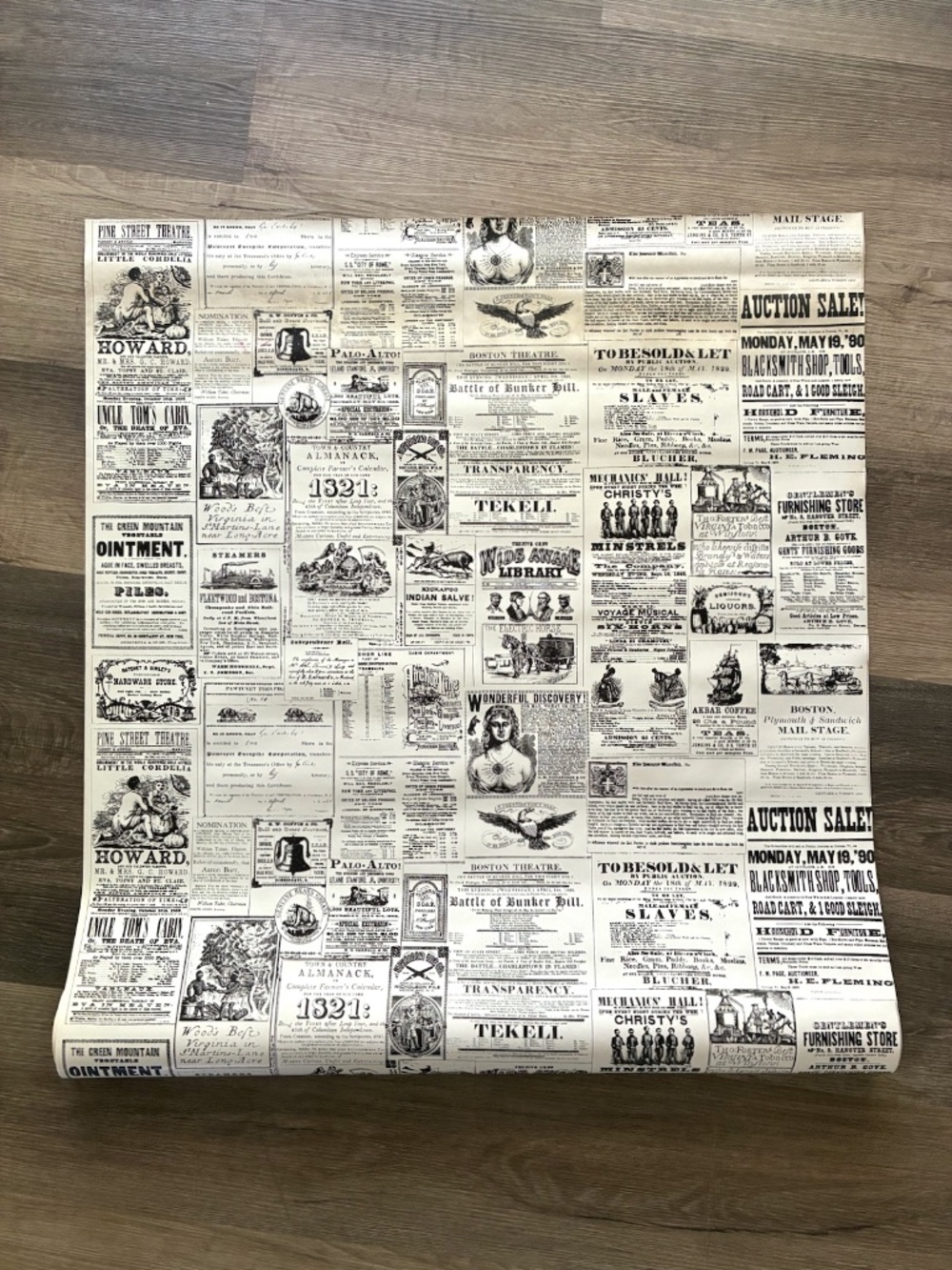 VTG 1970s Victorian Newsprint Wallpaper 11 Yds